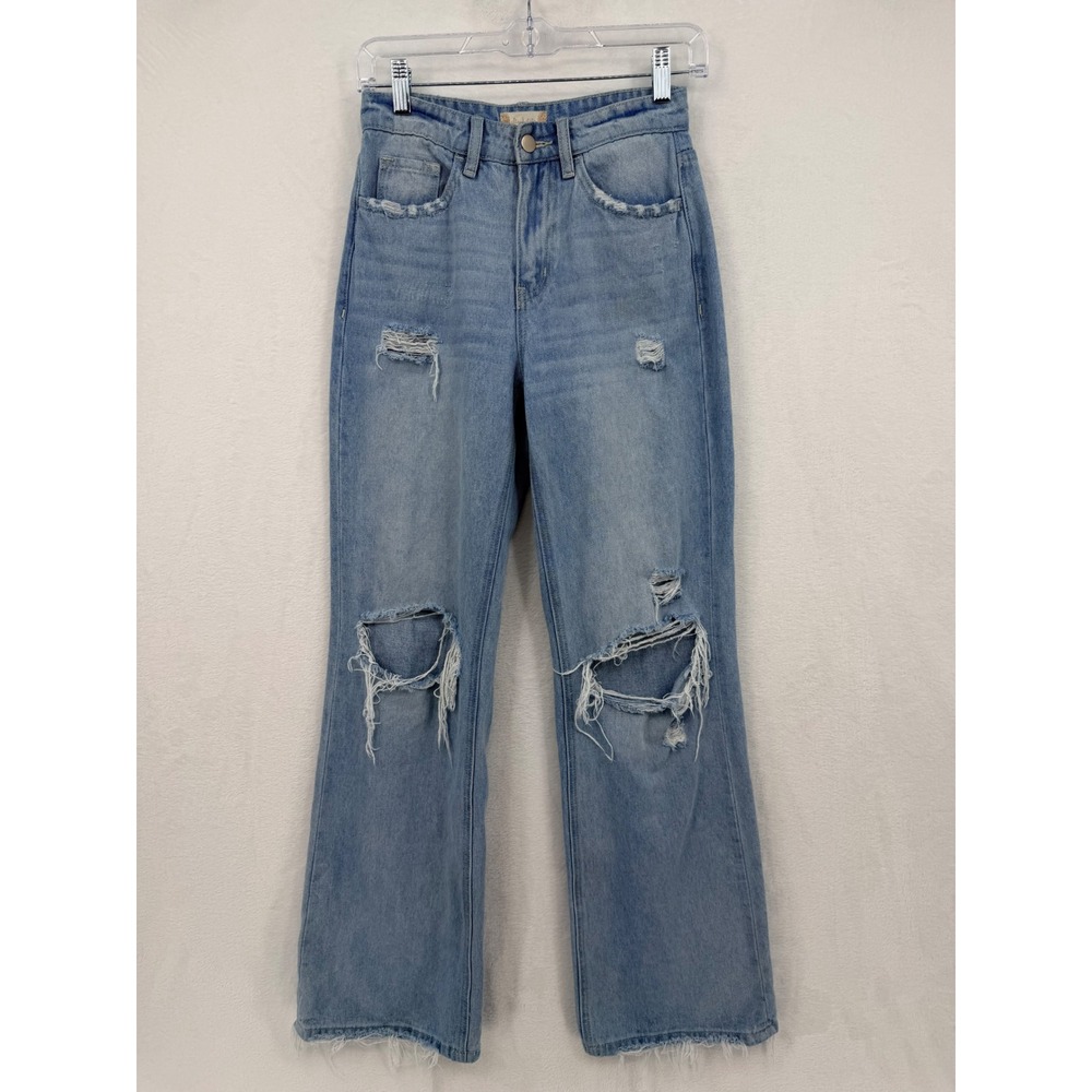Altar'd State Womens 24 Light Wash Distressed High Rise Wide Leg Jeans